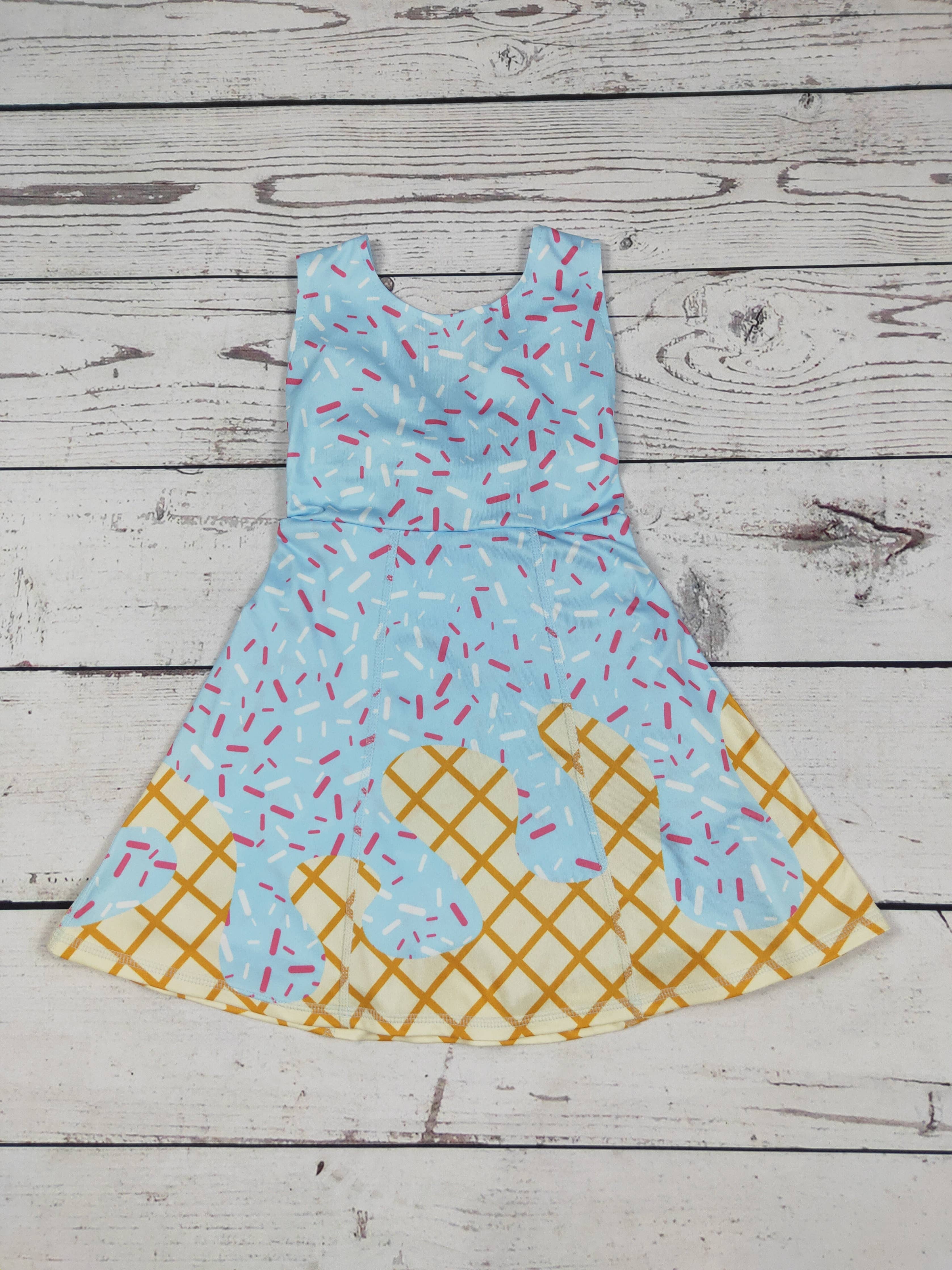 Ice Cream Drip Print Girls Athletic Dresses