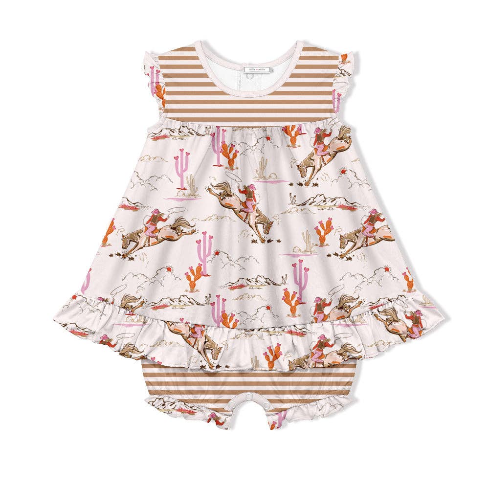 Baby Western Pink Rodeo Girl Skirted Bubble Romper
