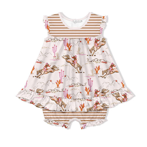 Baby Western Pink Rodeo Girl Skirted Bubble Romper