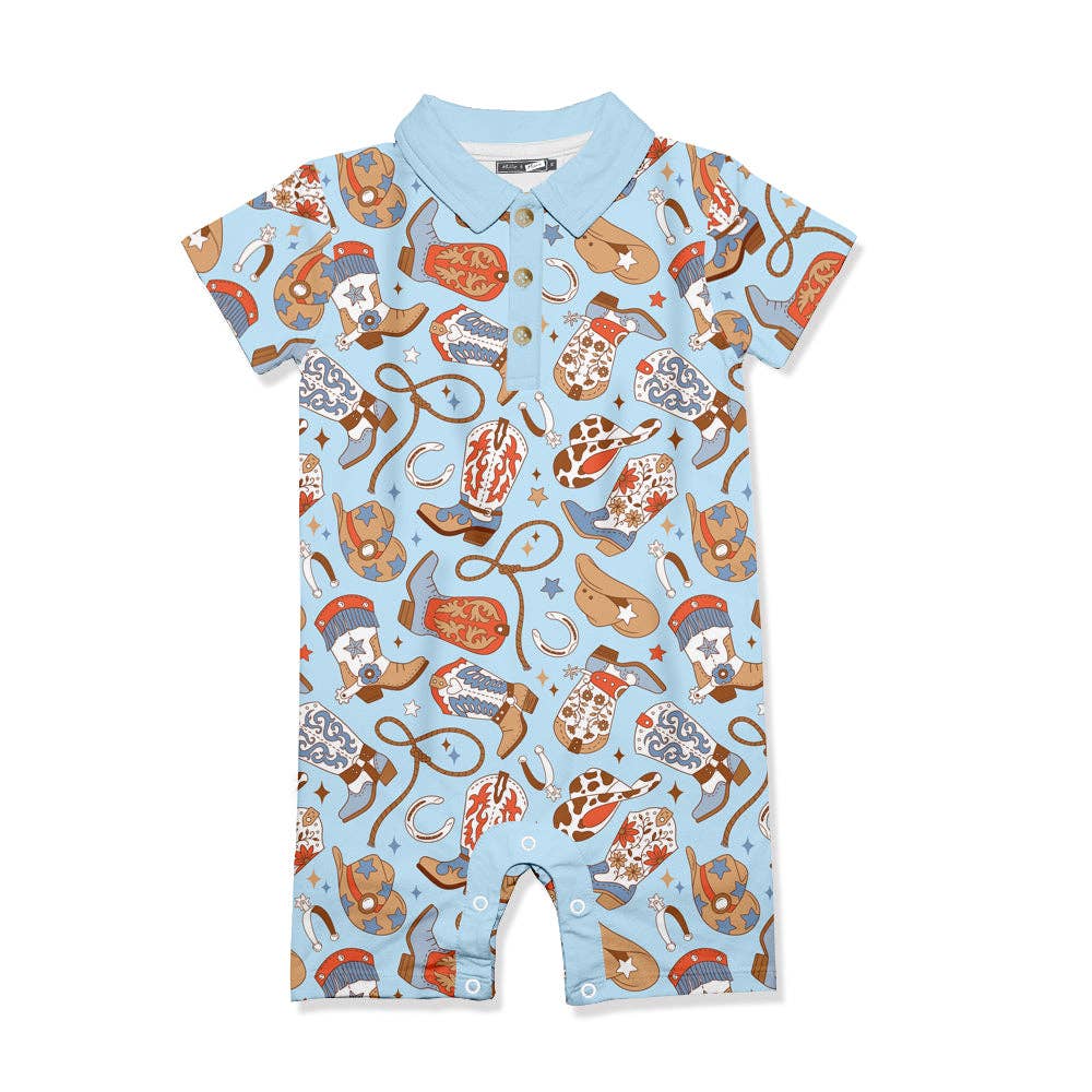 Baby Western  Boots Button-Front Playsuit