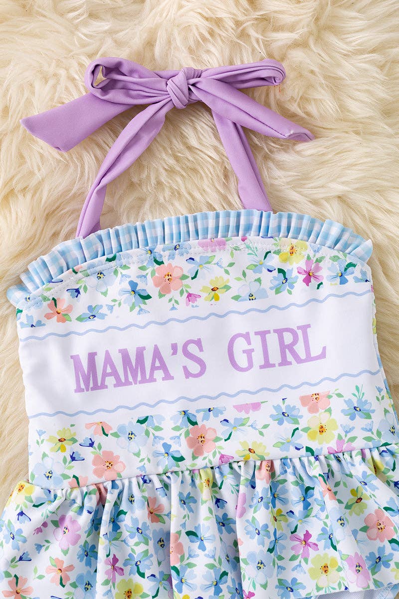 LT. Blue, yellow, coral & pink floral w/gingham printed bodysuit. SWG60070 AMY