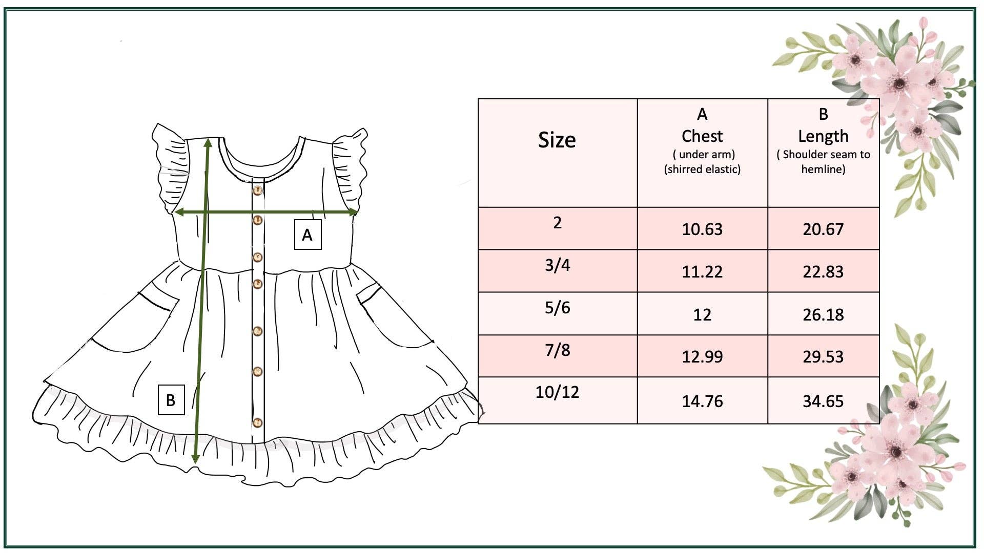 Girls Camila Green Floral Button Pocket Spring Summer Dress