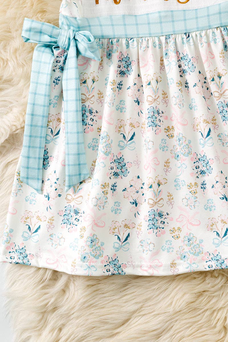 "Mama's Girl" Embroidery dress with blue floral print.  DRG61561 JEAN