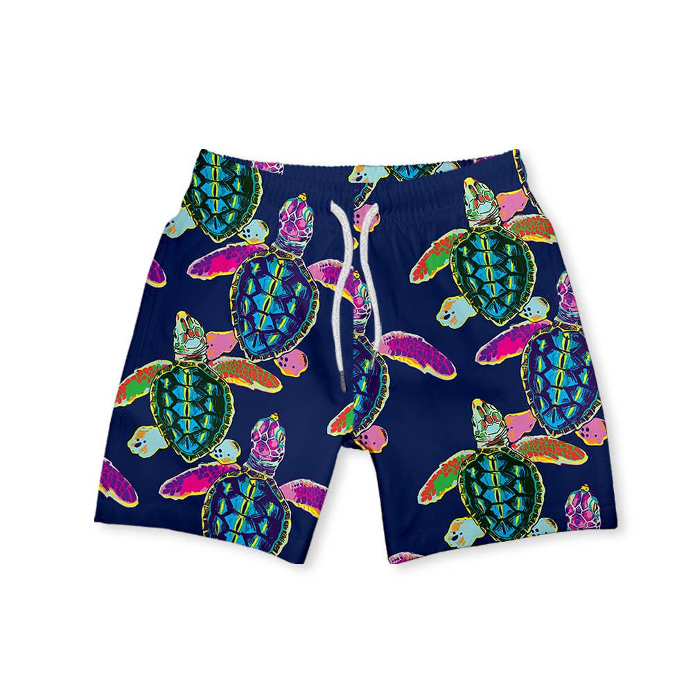 Boys Navy Waterturtle Swim Trunks