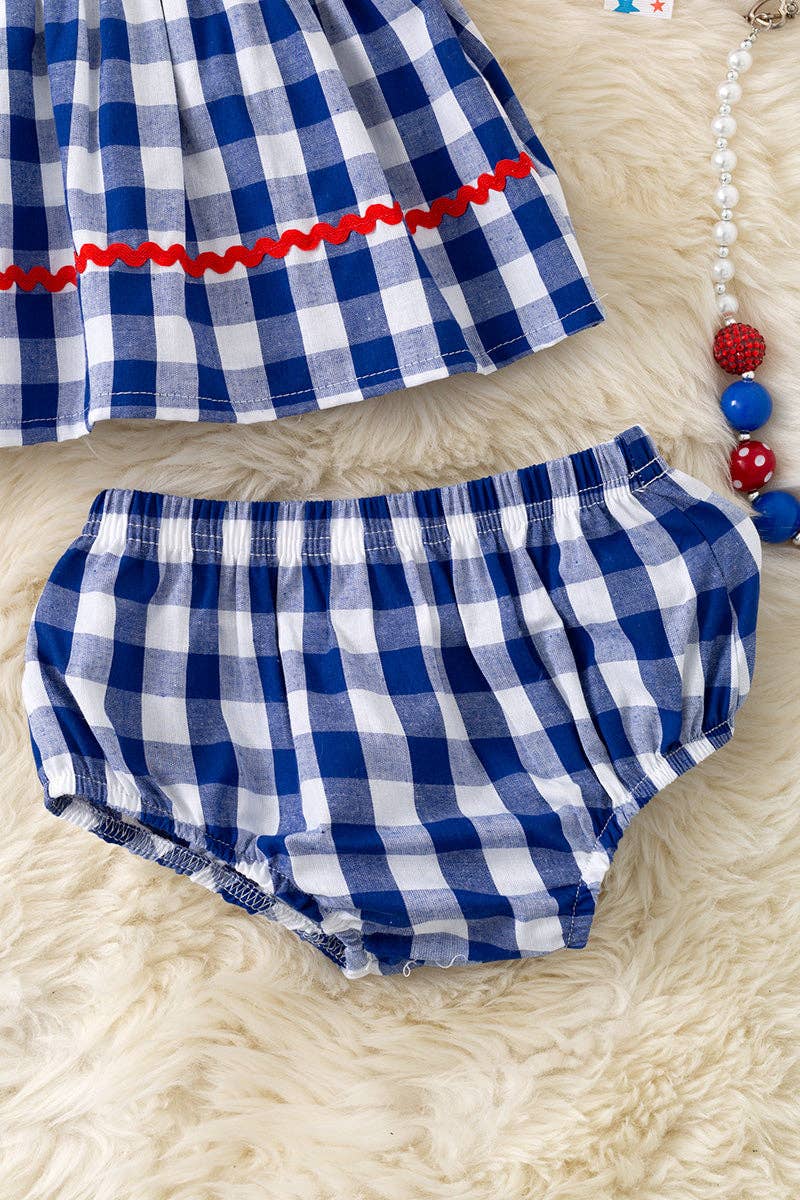 Navy blue & white smocked gingham tunic & baby bloomers. RPG60549 JEAN