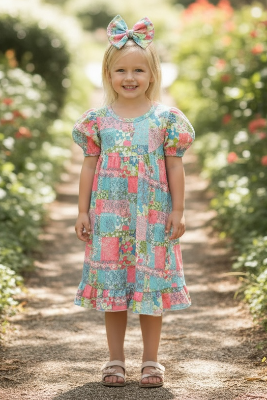 Patchwork milk silk dress