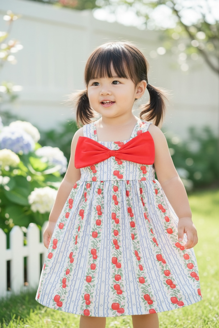 Abby and Evie Apple bow dress.