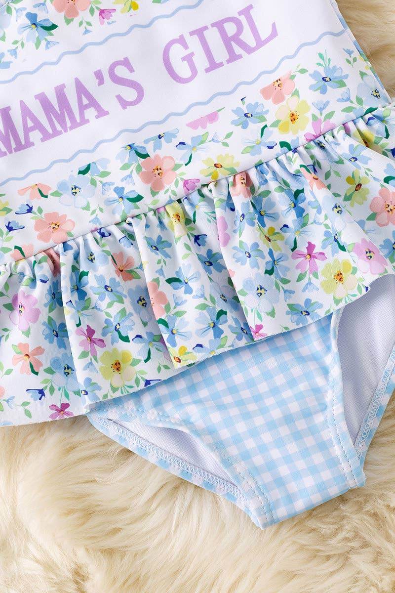 LT. Blue, yellow, coral & pink floral w/gingham printed bodysuit. SWG60070 AMY
