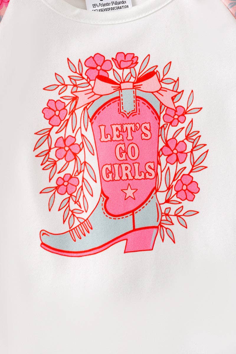 Let's go girls" Western printed baby bodysuit & ruffle skirt. RPG60811 JEAN