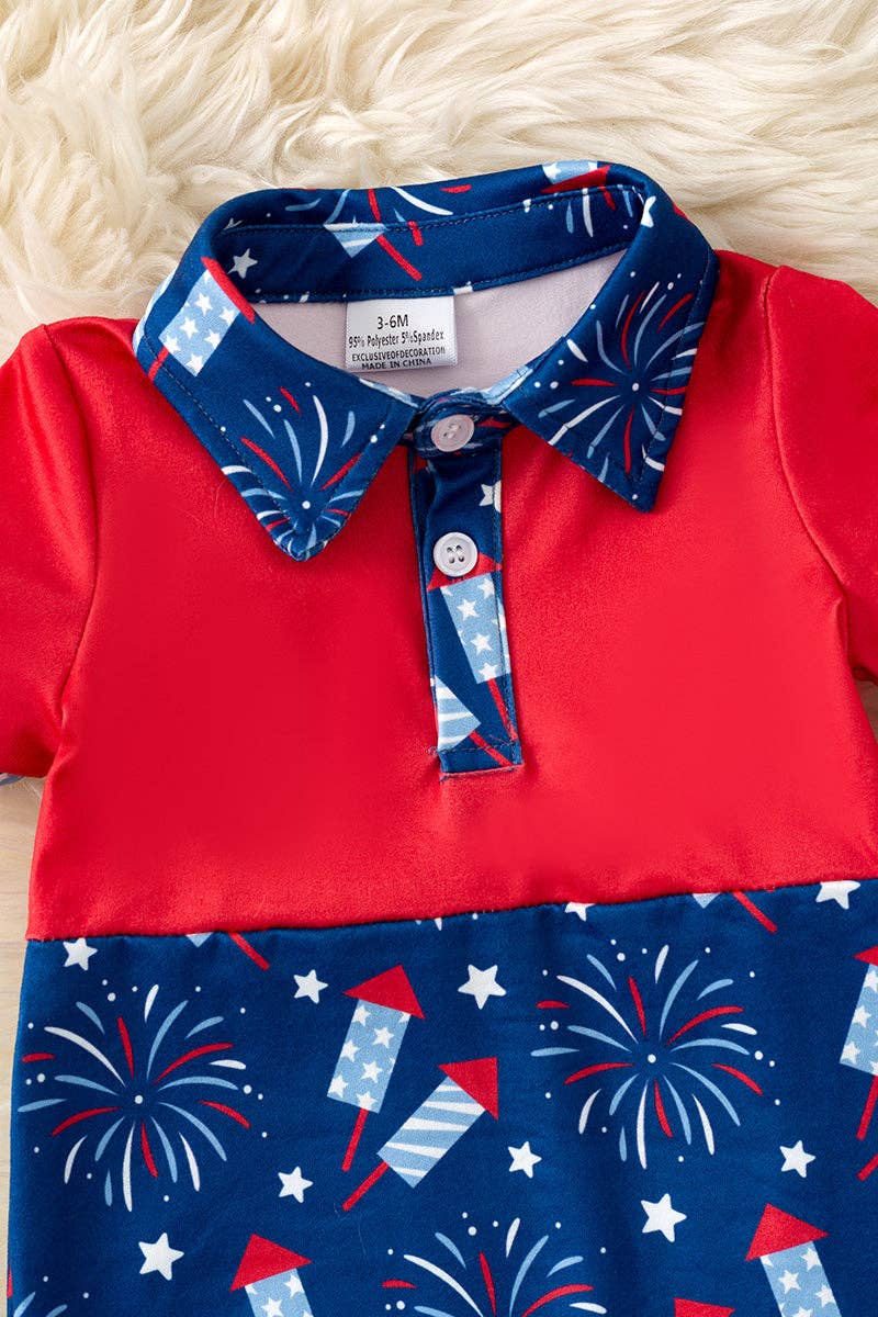 Red & navy blue patriotic baby romper with snaps. RPB60254 AMY