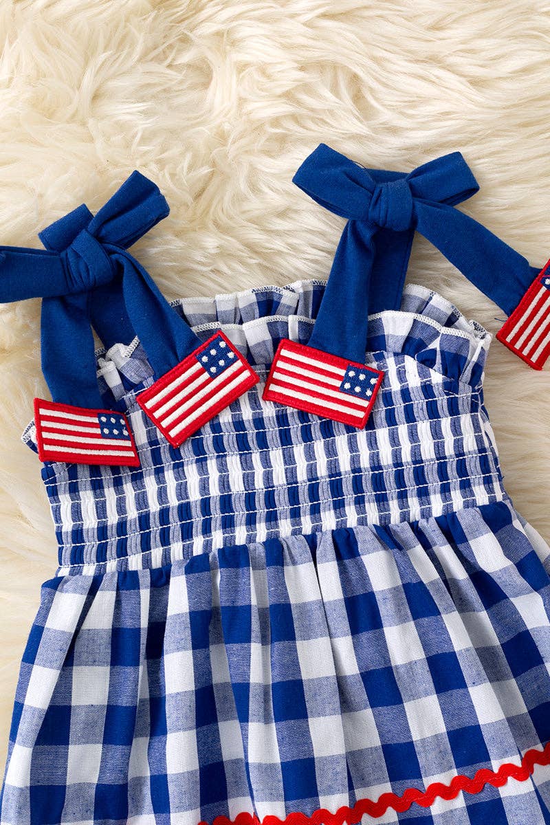 Navy blue & white smocked gingham tunic & baby bloomers. RPG60549 JEAN